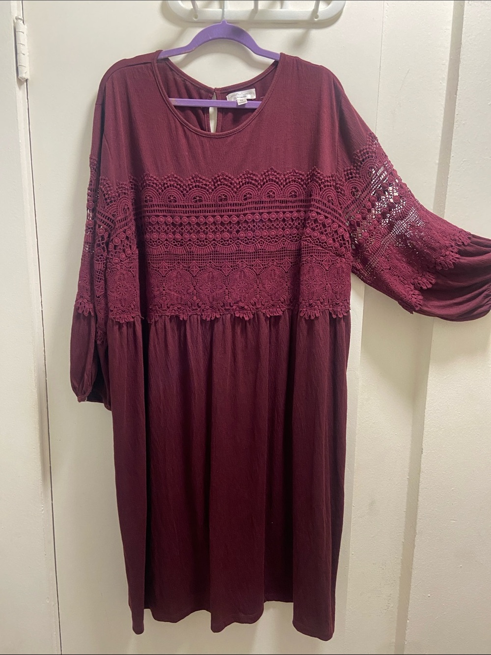 JohnPaulRichard Burgundy Lace-Panel Long Sleeve Dress